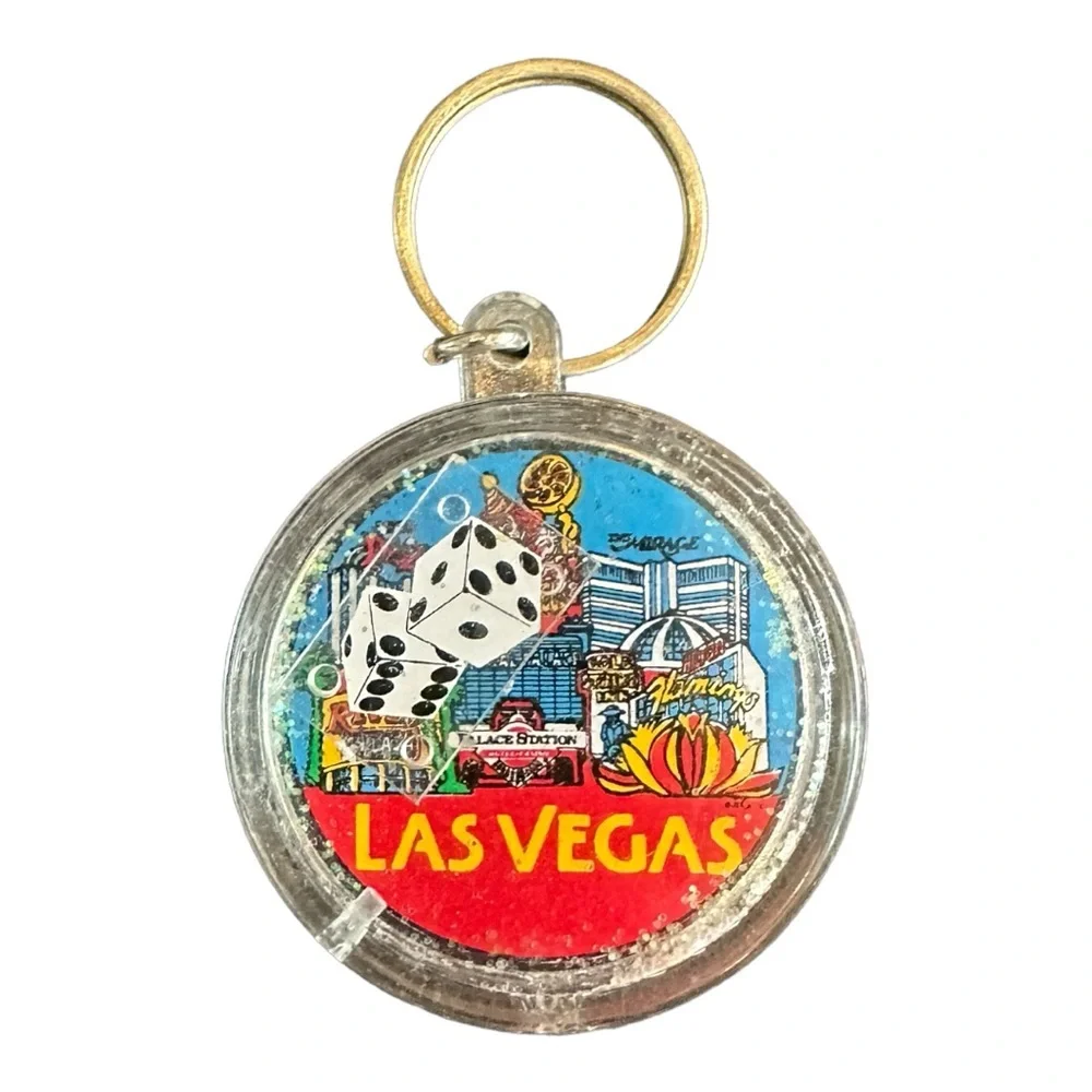 Vintage 1991 90s Las Vegas keychain dice old strip plastic